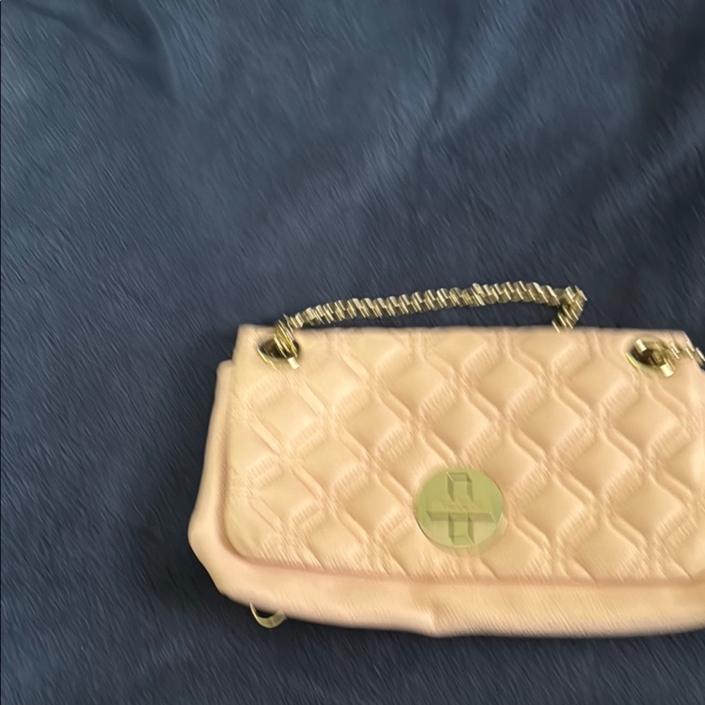Pink and Gold Quilted Shoulder Bag with Chain Strap